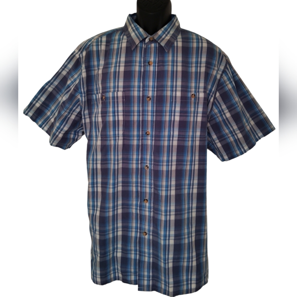 King Size Plaid Short Sleeve‎ Button Down Shirt sz XL